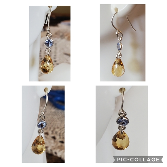 Genuine Citrine Briolette and Tanzanite drop earrings - Picture 2 of 5